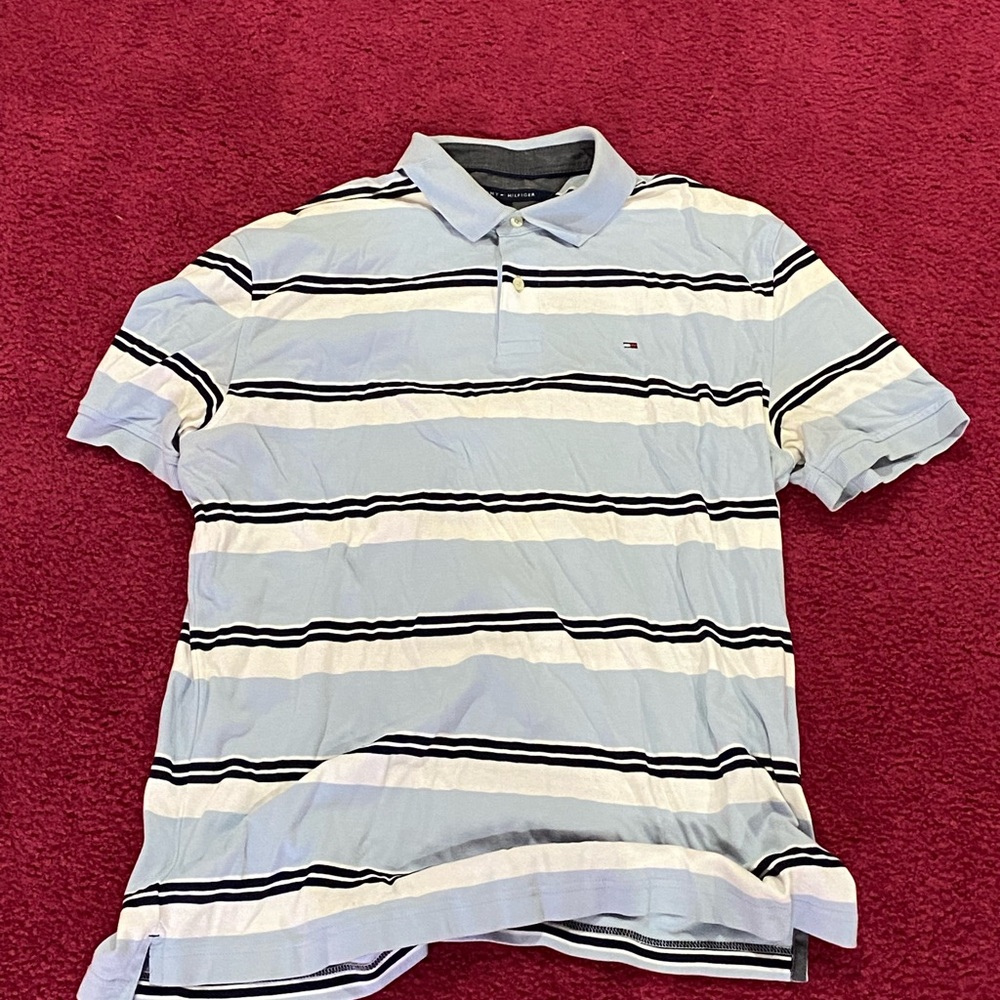 Tommy Hilfiger Light Blue White and Navy Striped Polo